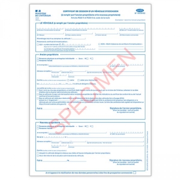 Certificat De Cesssion D Un Vehicule D Occasion